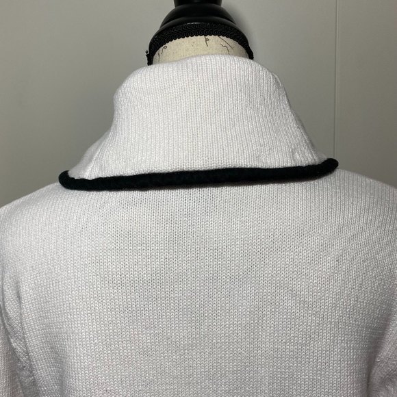XL Chaps Ralph Lauren Knit Shawl Collar Buckle 3/4 Sleeve Pullover Sweater White - Picture 4 of 6
